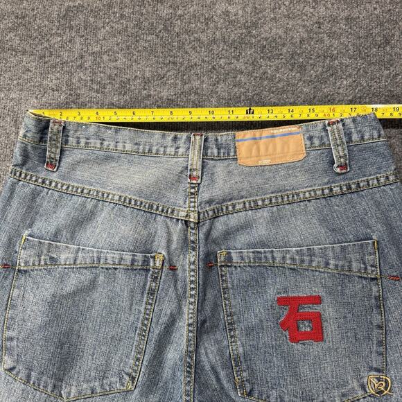 Vintage Y2K Rocket Men’s Embroidered Baggy Denim Jeans Hip Hop 36x32 - Picture 9 of 12